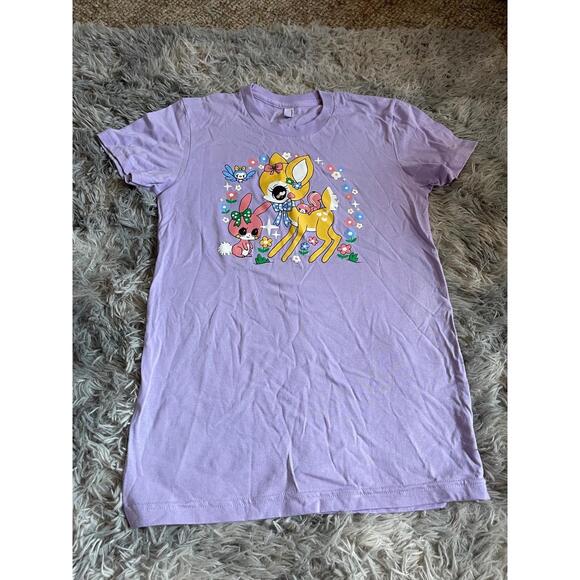 American Apparel T-Shirt Womens Size Medium Purple Graphic Deer Kawaii Pastel - Picture 3 of 5